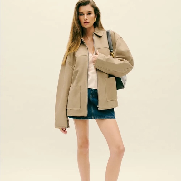 Reformation Veda Bennett Oversized Leather Bomber Natural - Size XS - Picture 1 of 8